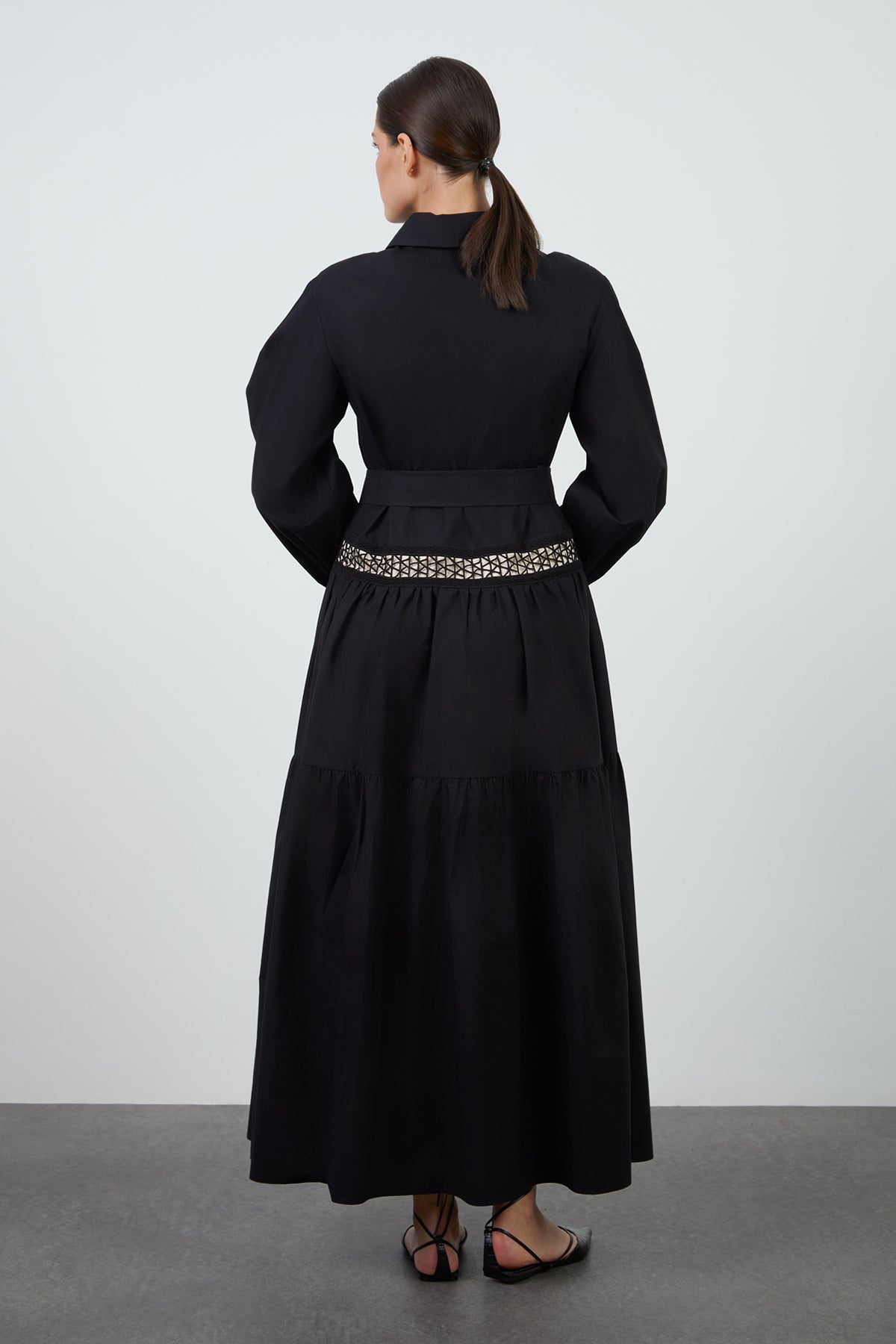 Dantel Şerit Detaylı Poplin Maxi Elbise