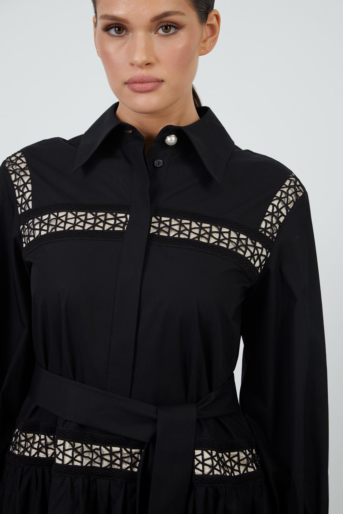 Dantel Şerit Detaylı Poplin Maxi Elbise