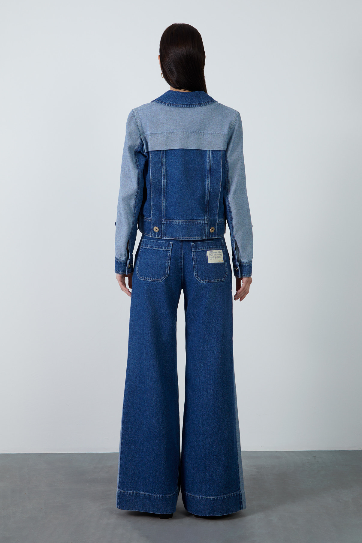 Etiket Detaylı Çıtçıt Kapama İki Renkli Jean Ceket