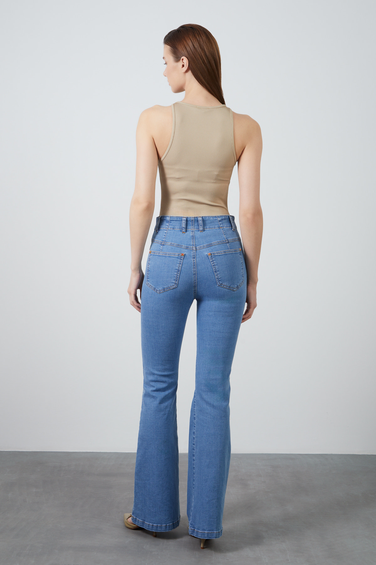 İspanyol Paça Yüksel Bel Denim Pantolon