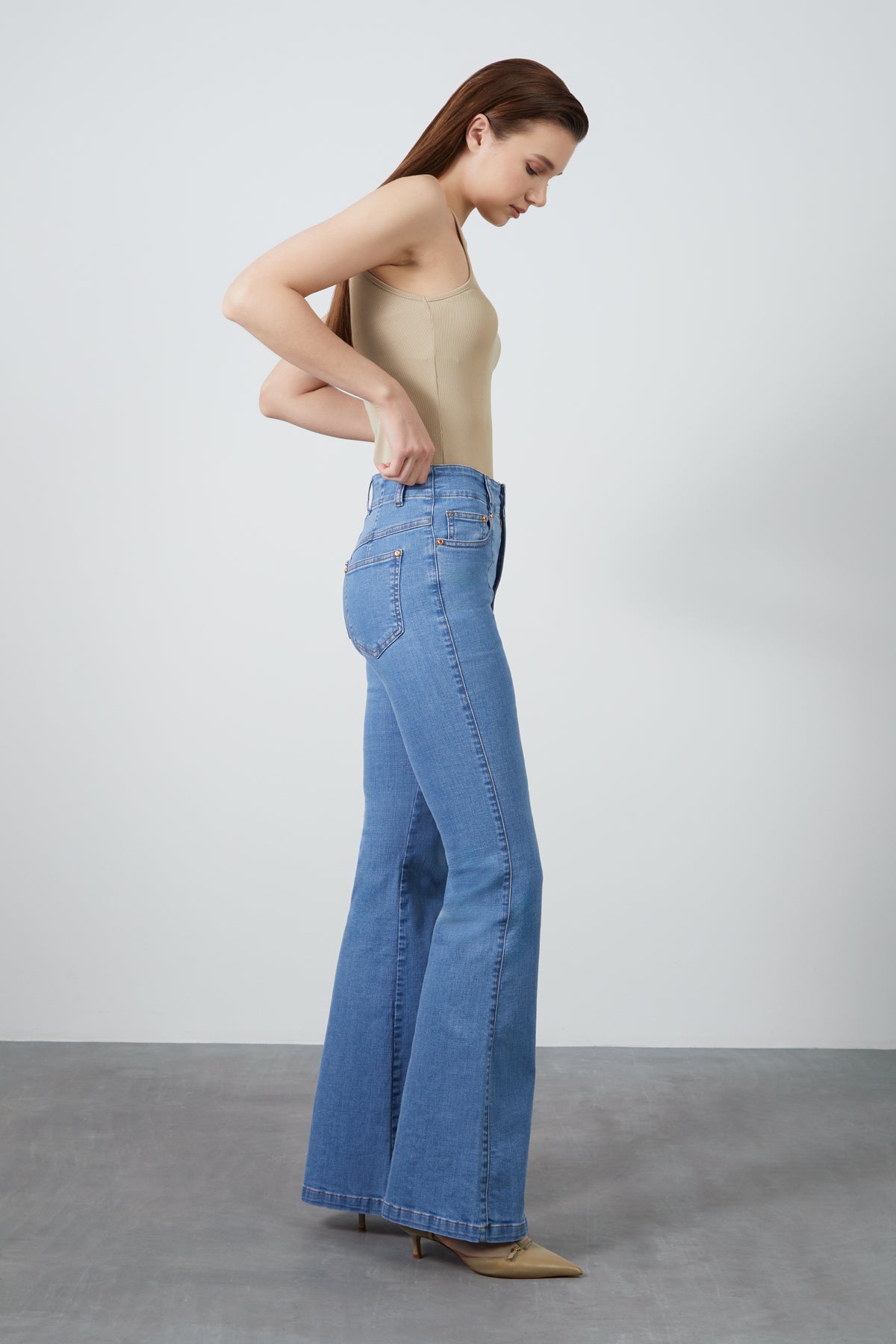 İspanyol Paça Yüksel Bel Denim Pantolon