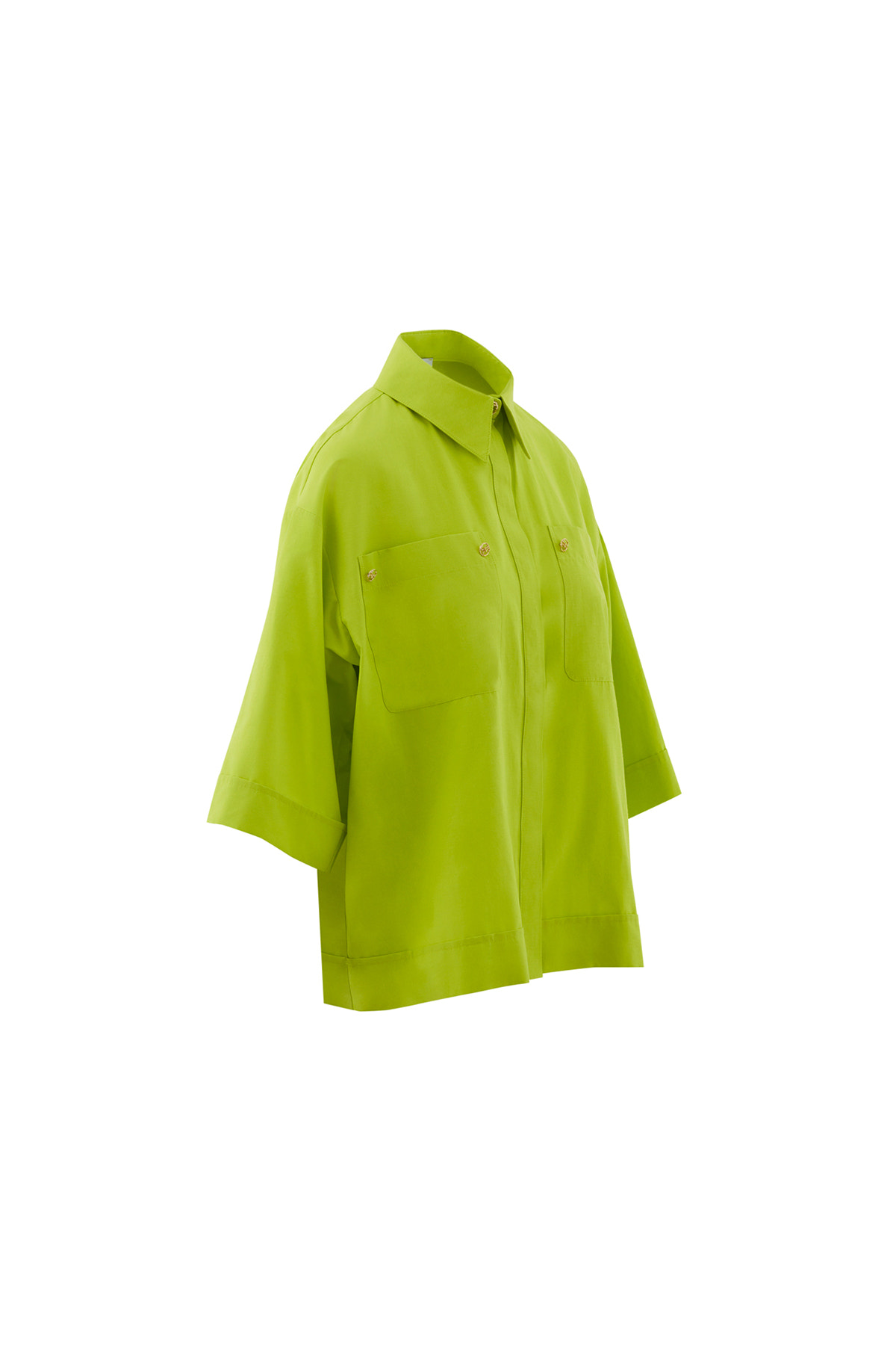 Metal Aksesuarlı Truvakar Kol Yeşil Oversize Gömlek