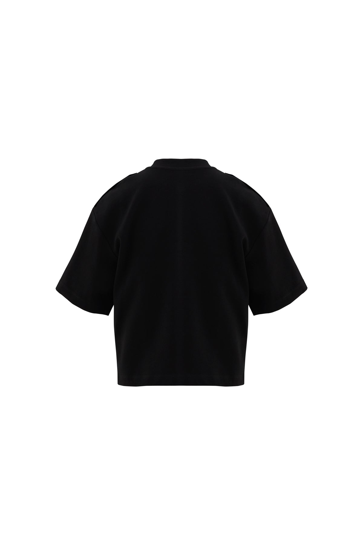 Omuz Apoletli Cep Detaylı Metal Çıtçıt Aksesuarlı Kısa Bol T-Shirt