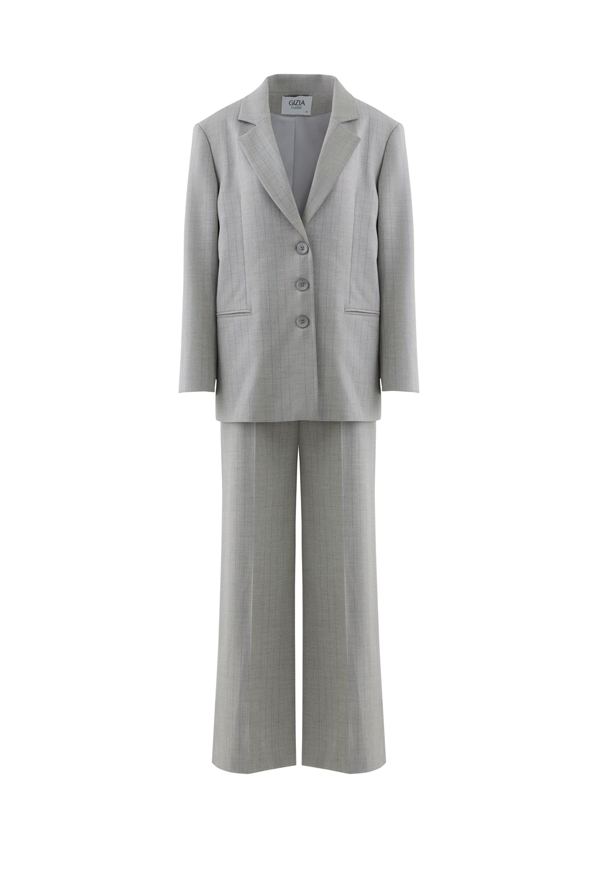 Düğme Detaylı Çizgili Takım Elbise