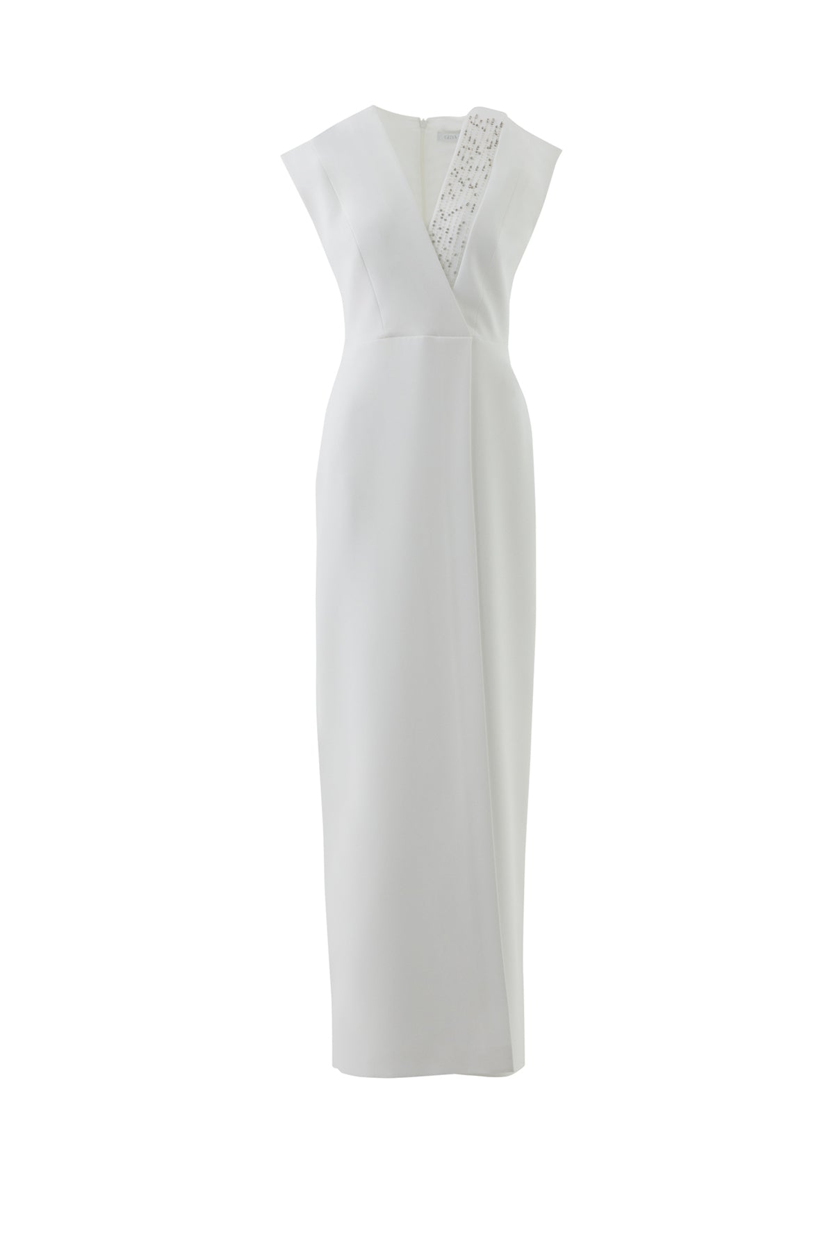 Yakası İşlemeli Önden Yırtmaçlı Somon Rengi Uzun Elbise