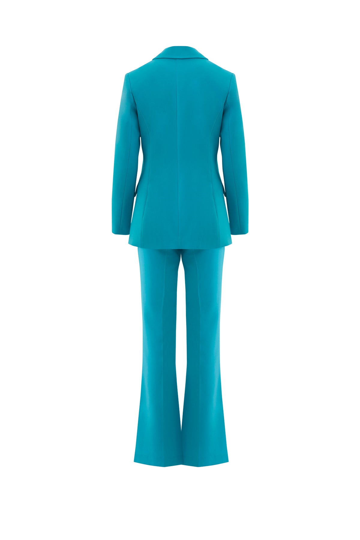 Kruvaze Kapamalı İspanyol Paça Pantolonlu Fit Turkuaz Takım