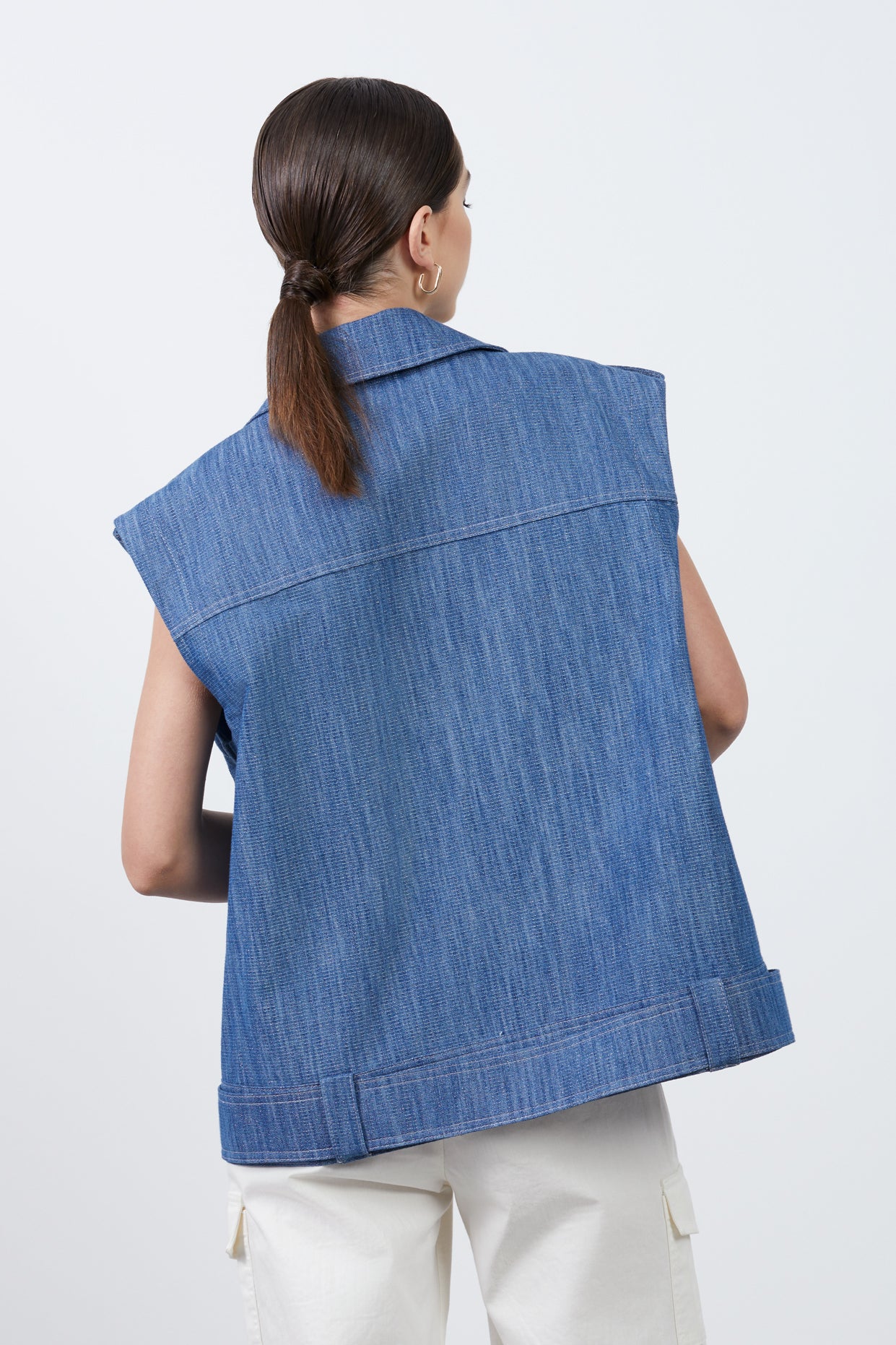 Cep Detaylı Denim Yelek