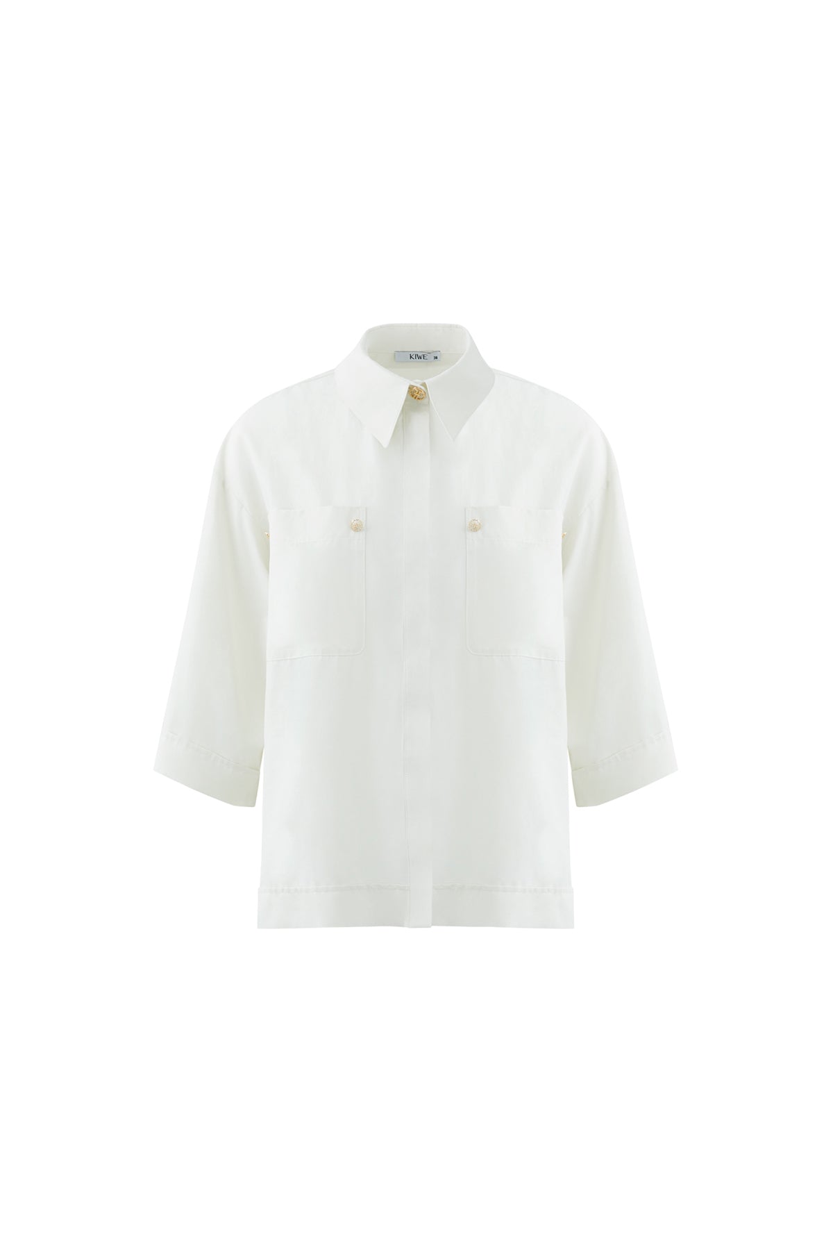 Metal Aksesuarlı Truvakar Kol Beyaz Oversize Gömlek