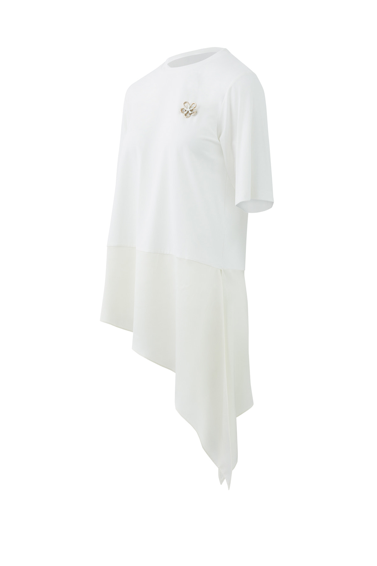 Saten Kumaş Garnili Örme T-Shirt