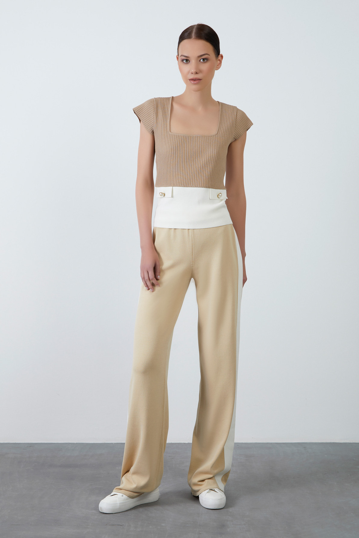 Garnili Beli Lastikli Pantolon