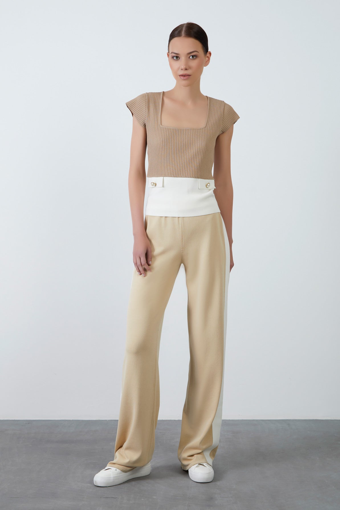 Garnili Beli Lastikli Pantolon