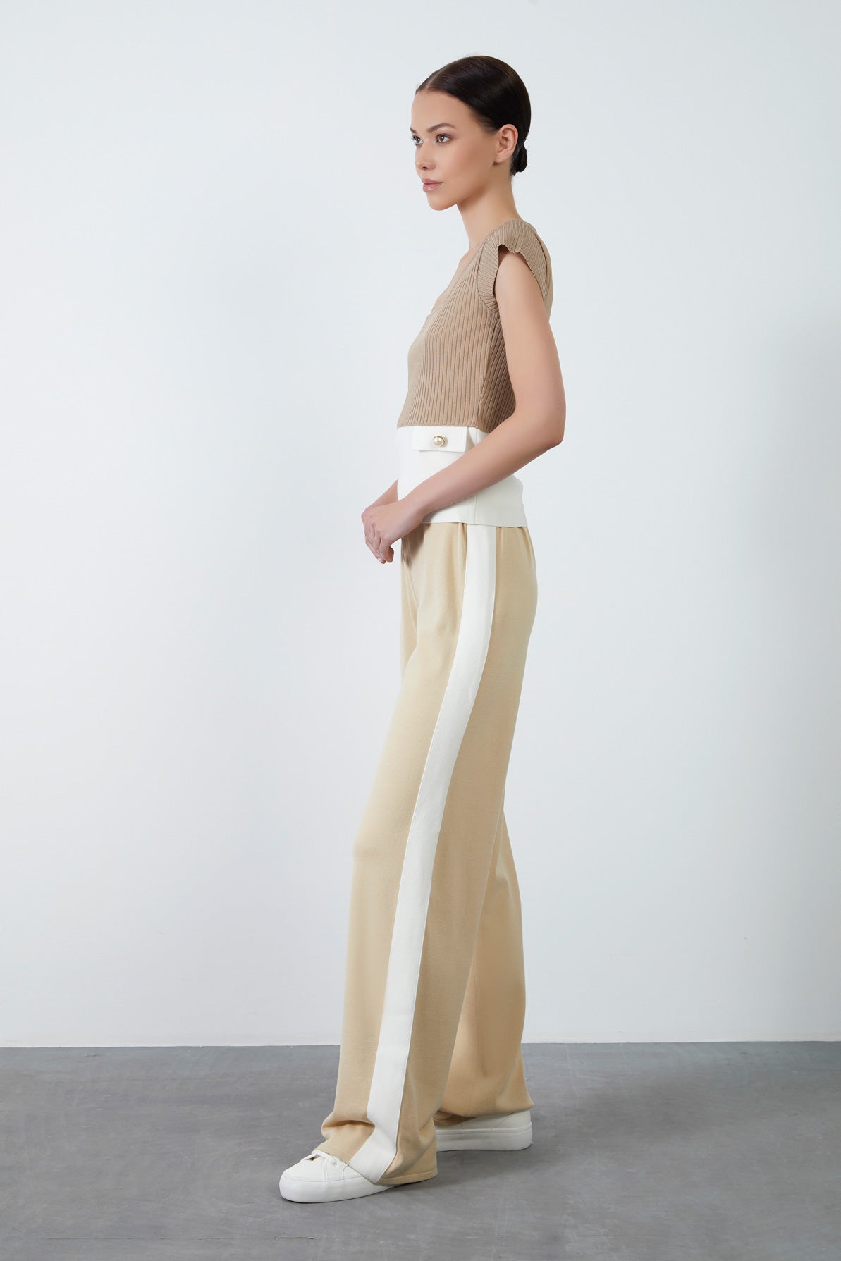 Garnili Beli Lastikli Triko Pantolon