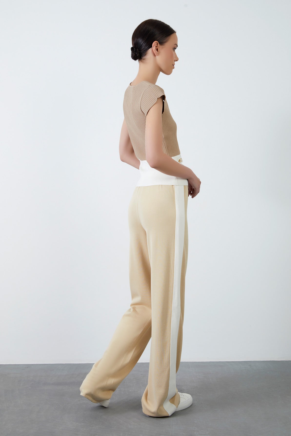 Garnili Beli Lastikli Triko Pantolon