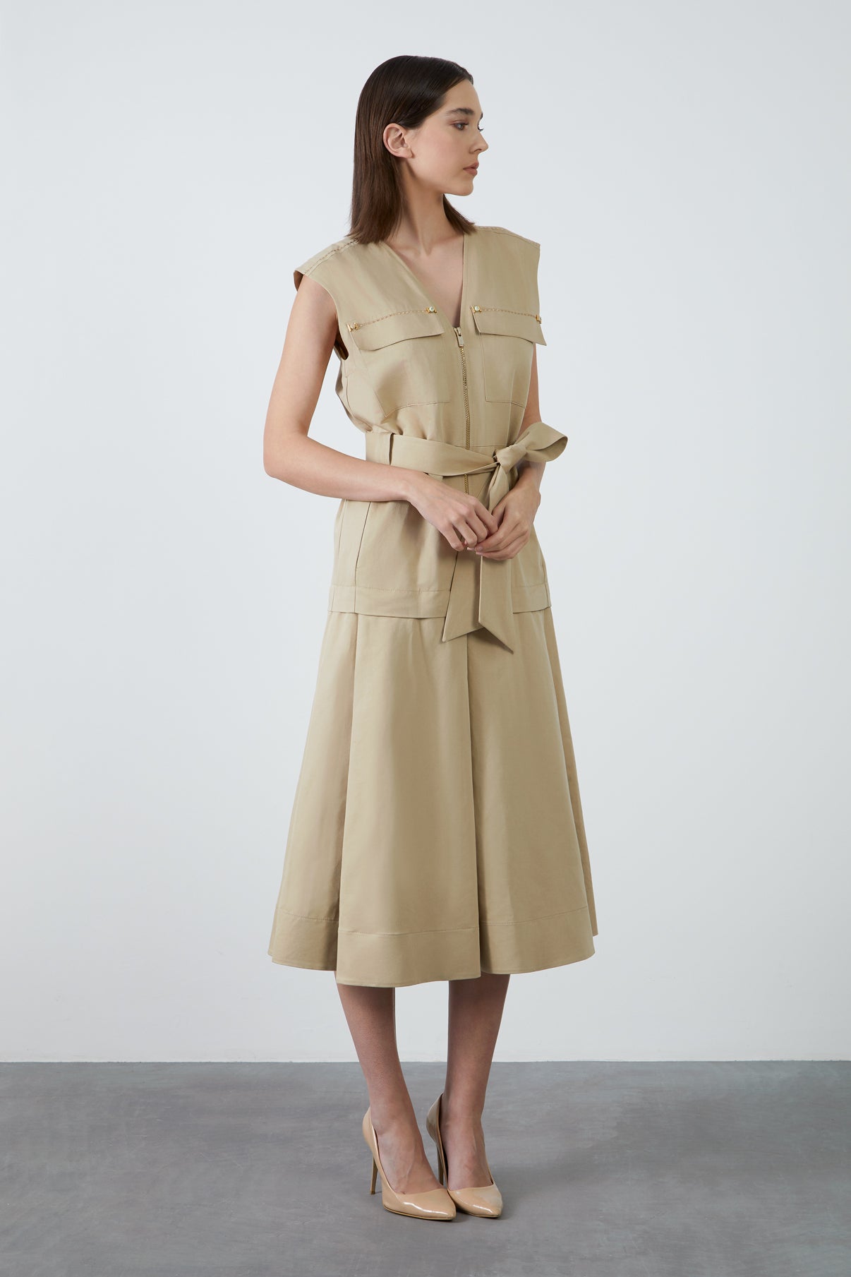 Dikiş Detaylı Cep Kenarı İşlemeli Elbise