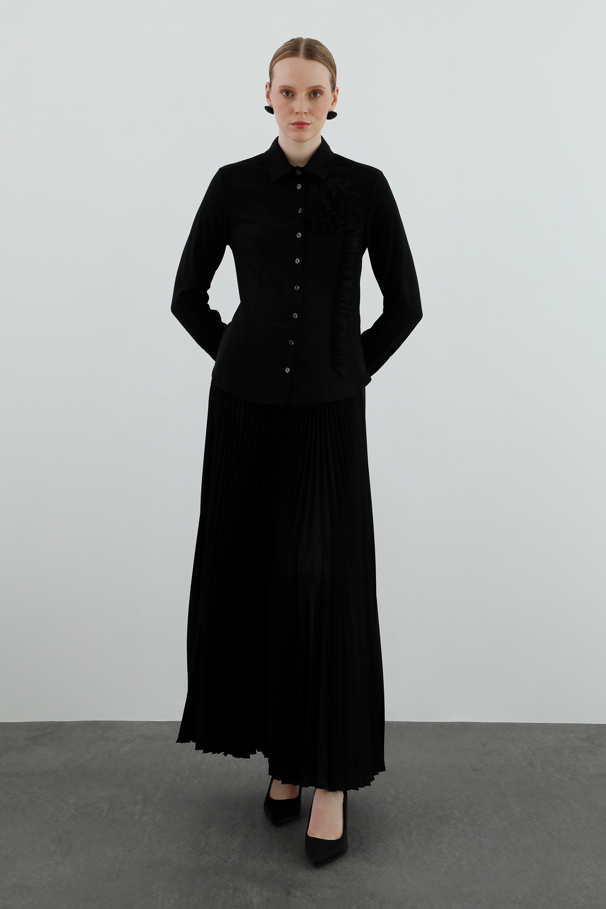 Dökümlü Uzun Kollu Basic Gömlek