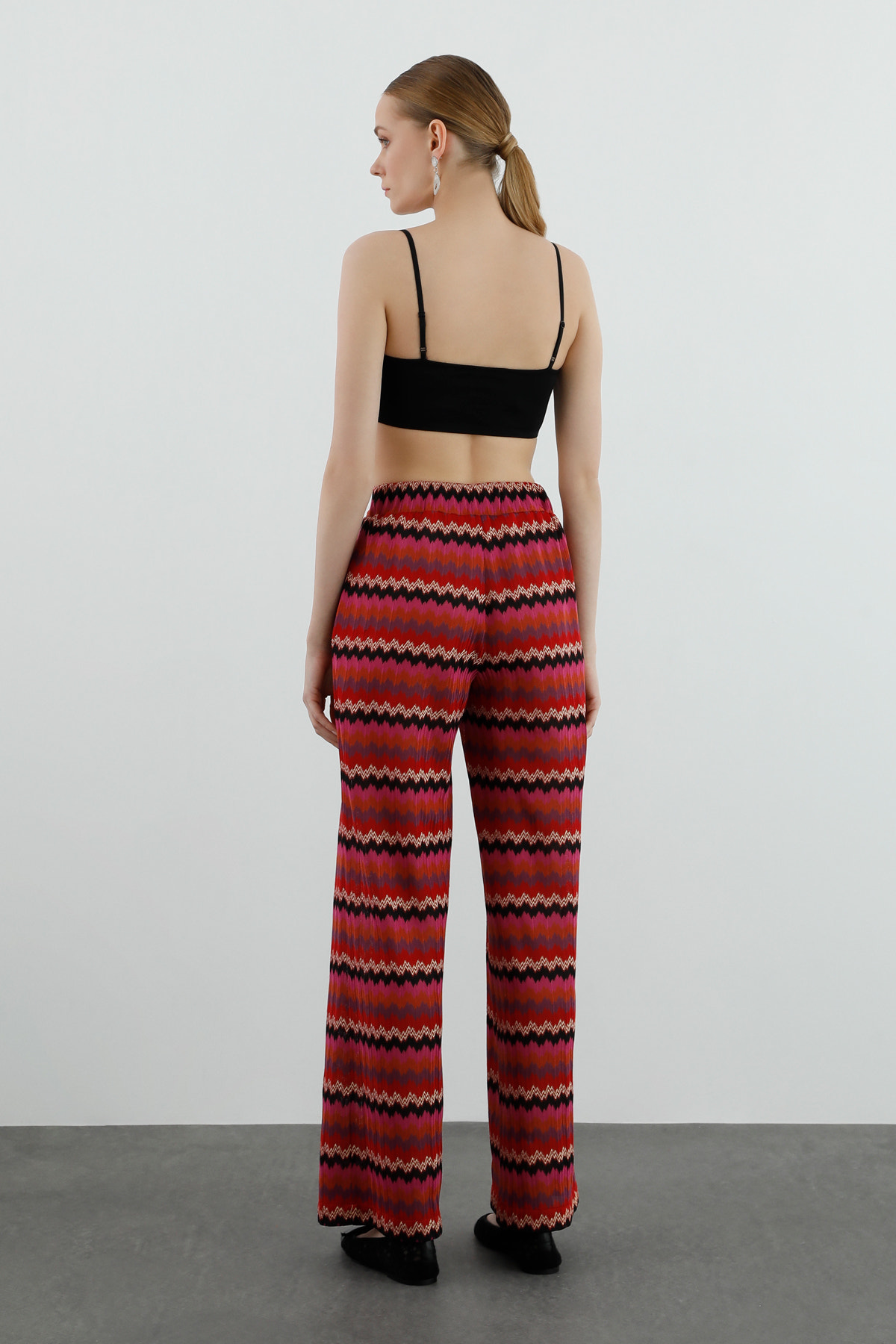 Şerit Desenli Bol Paça Pantolon