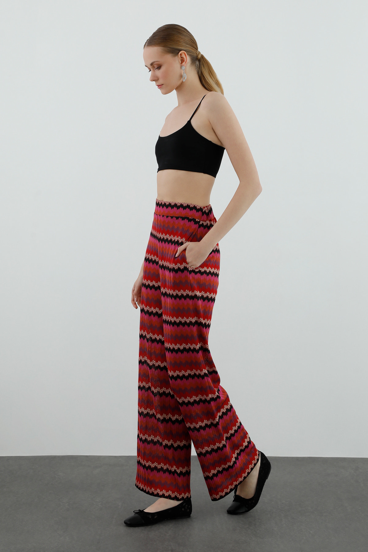 Şerit Desenli Bol Paça Pantolon