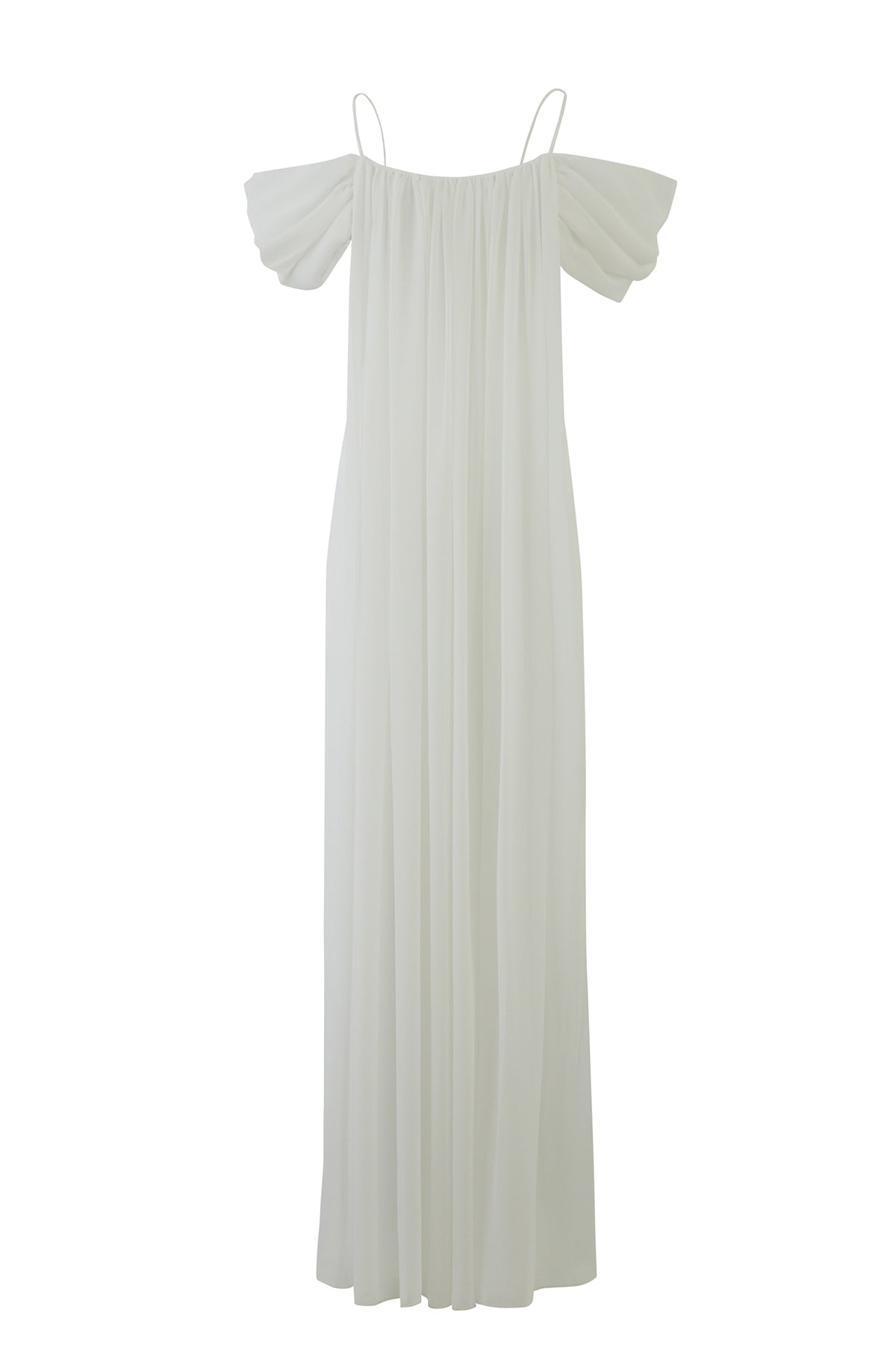 Şifon Garnili Omuz Detaylı Yırtmaçlı Uzun Elbise