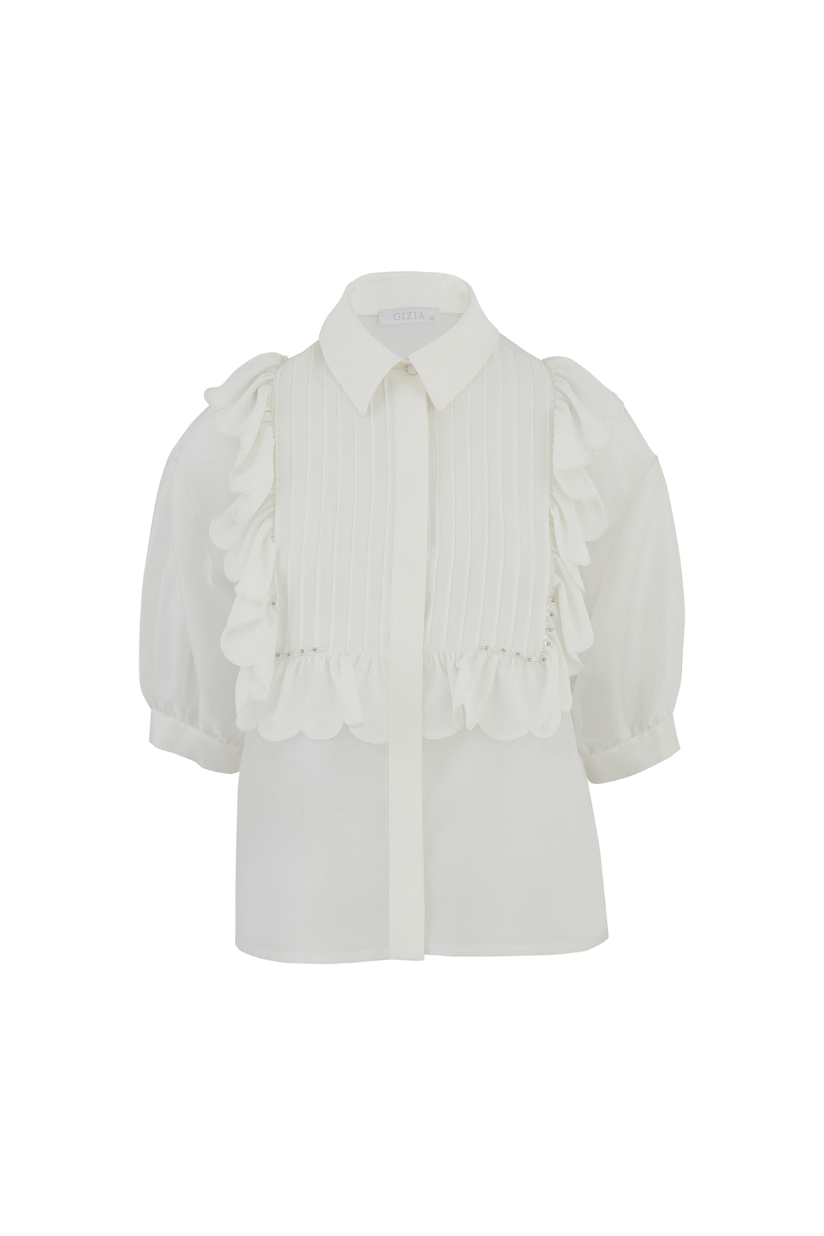 Hacimli Kollu Transparan Gömlek