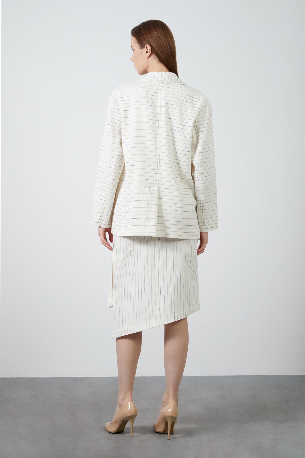 Kontrast Dikişli Kruvaze Kapama Ceket