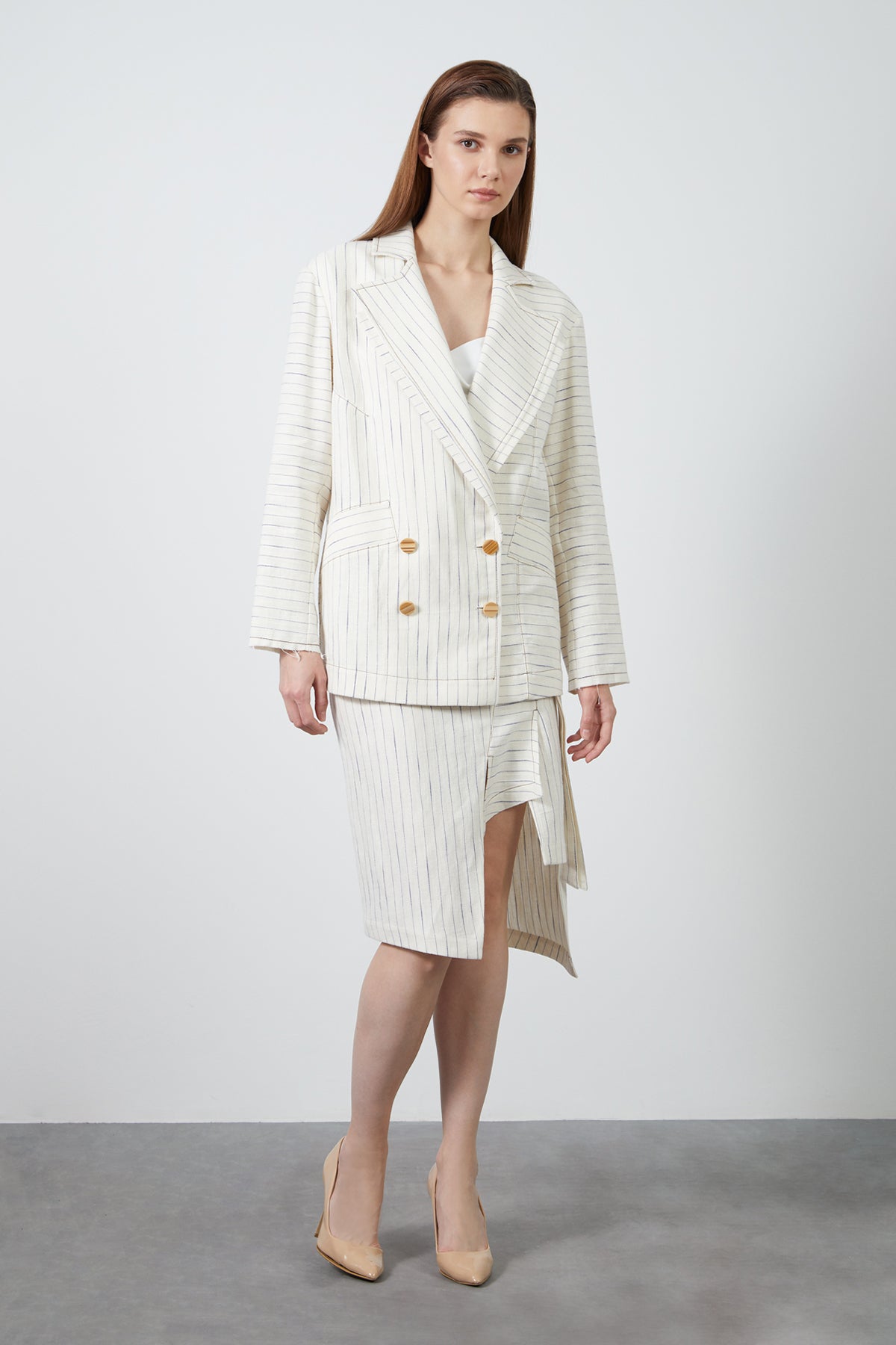 Kontrast Dikişli Kruvaze Kapama Ceket