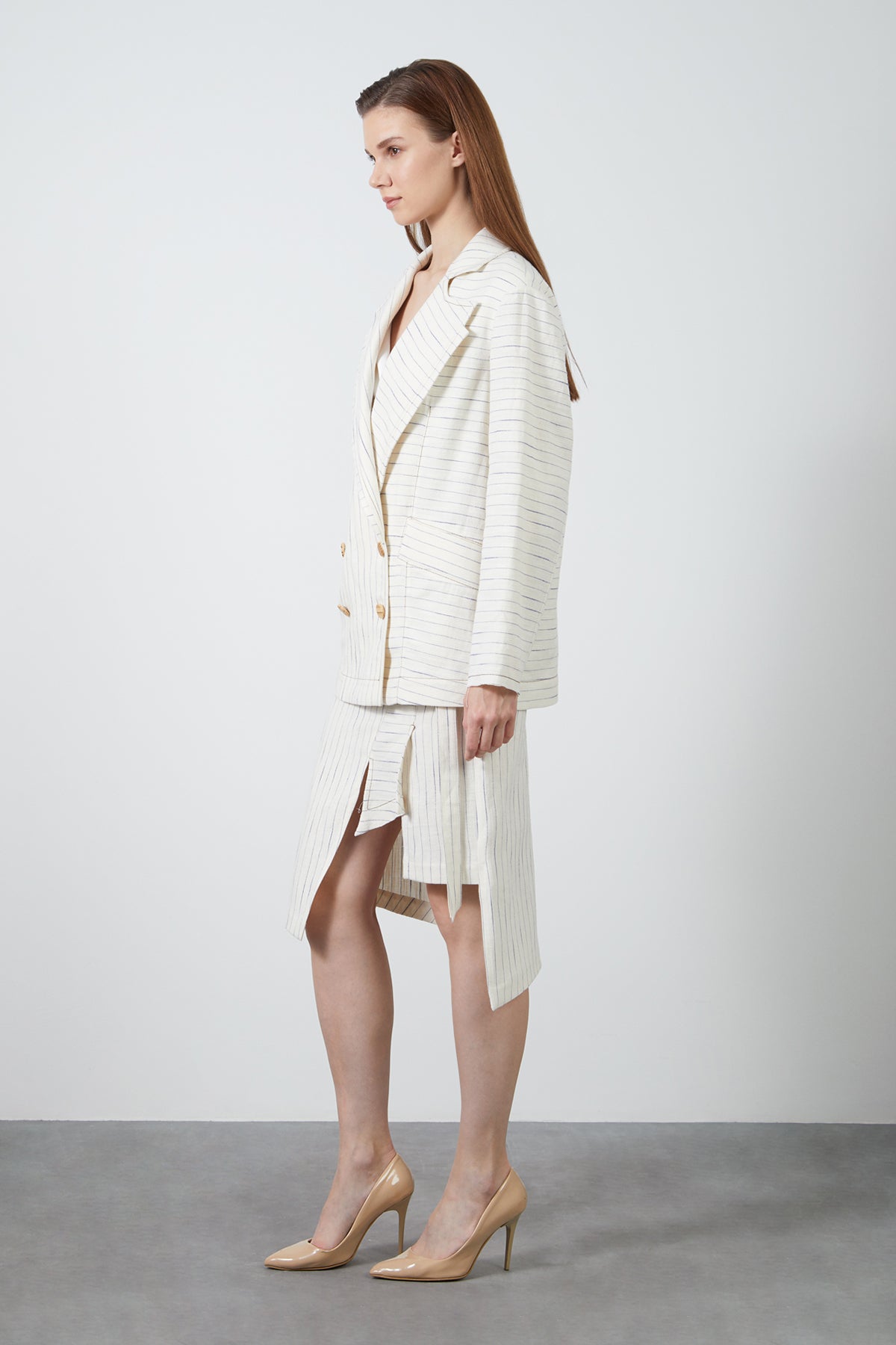 Kontrast Dikişli Kruvaze Kapama Ceket