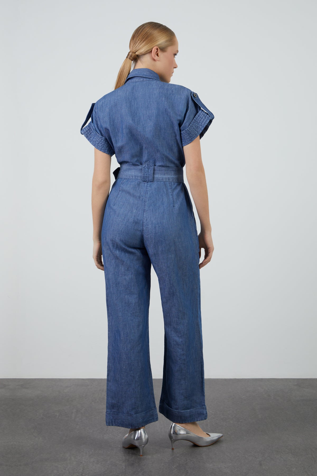 Apolet Ve Kuşak Detaylı Keten Tulum