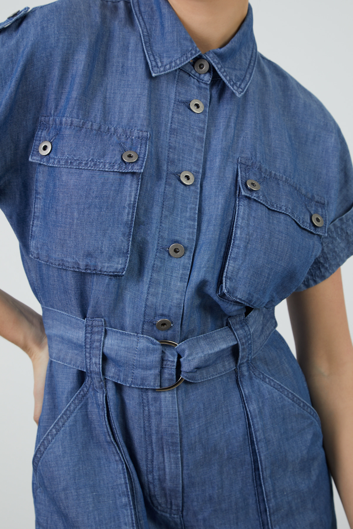 Apolet Ve Kuşak Detaylı Keten Tulum