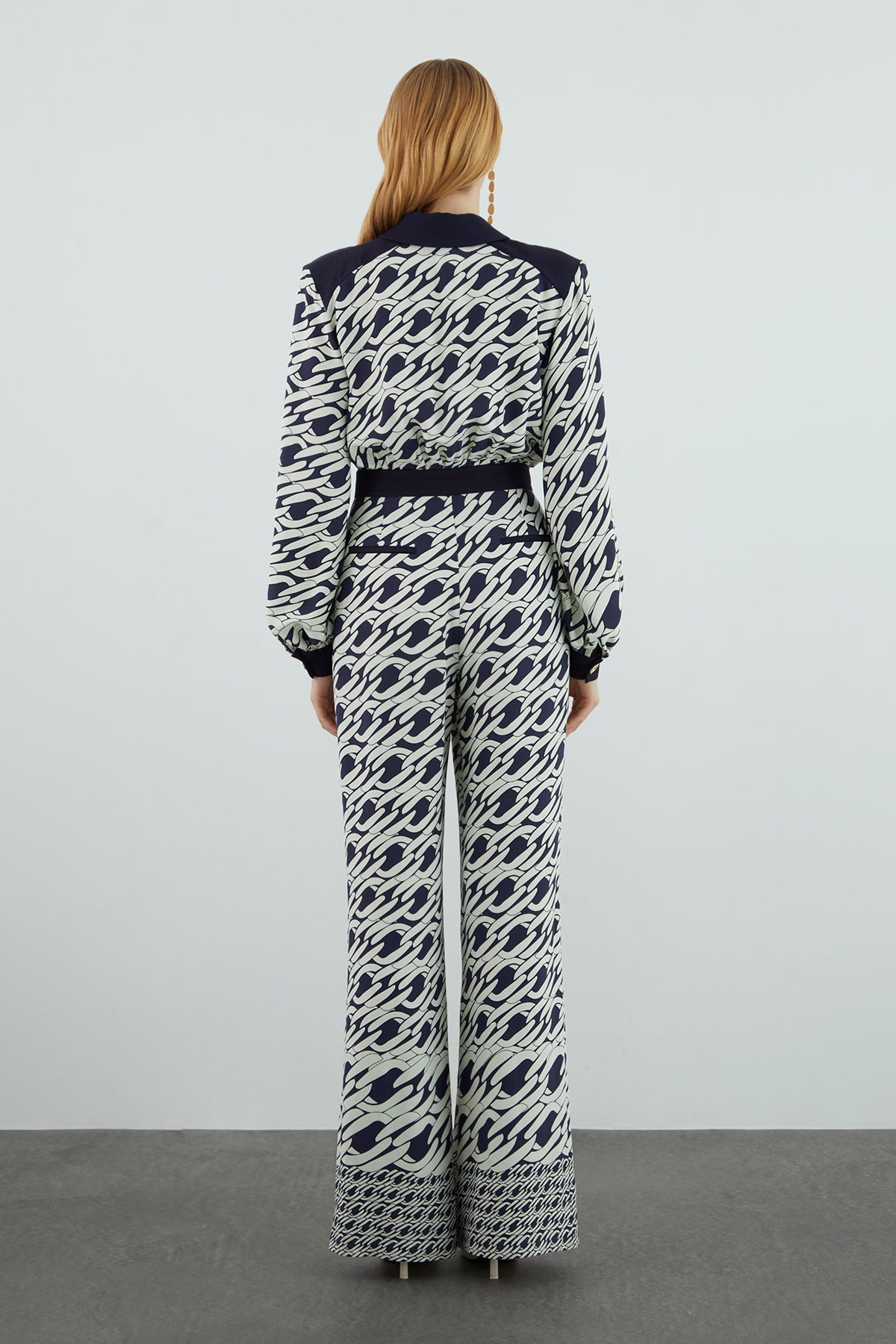 Yaka Detaylı Metal Düğmeli Desenli Tulum