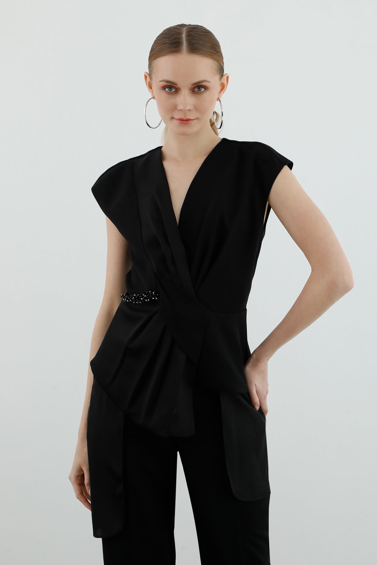 Önden Pileli Astarsız Kısa Bluz