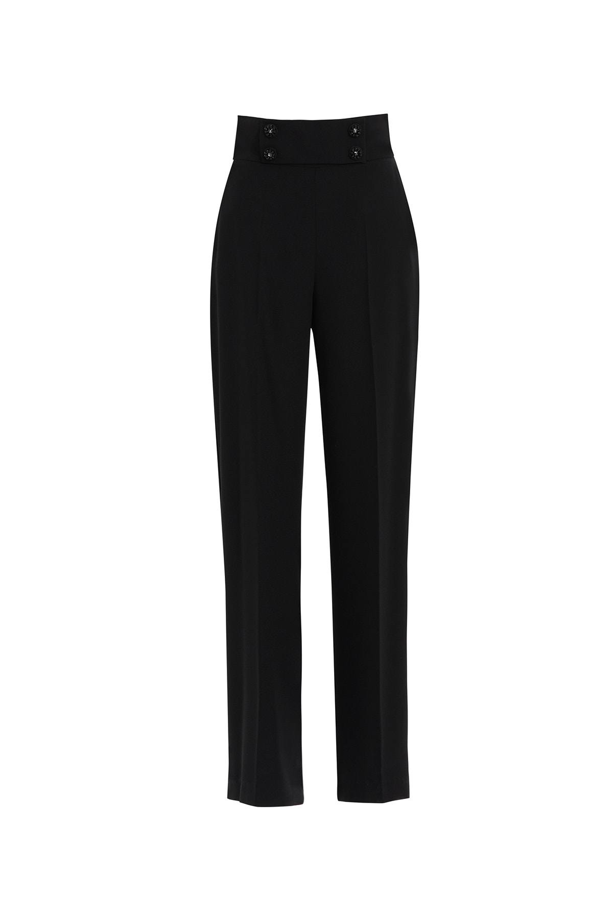 Düğme Detaylı İşlemeli Siyah Pantolon