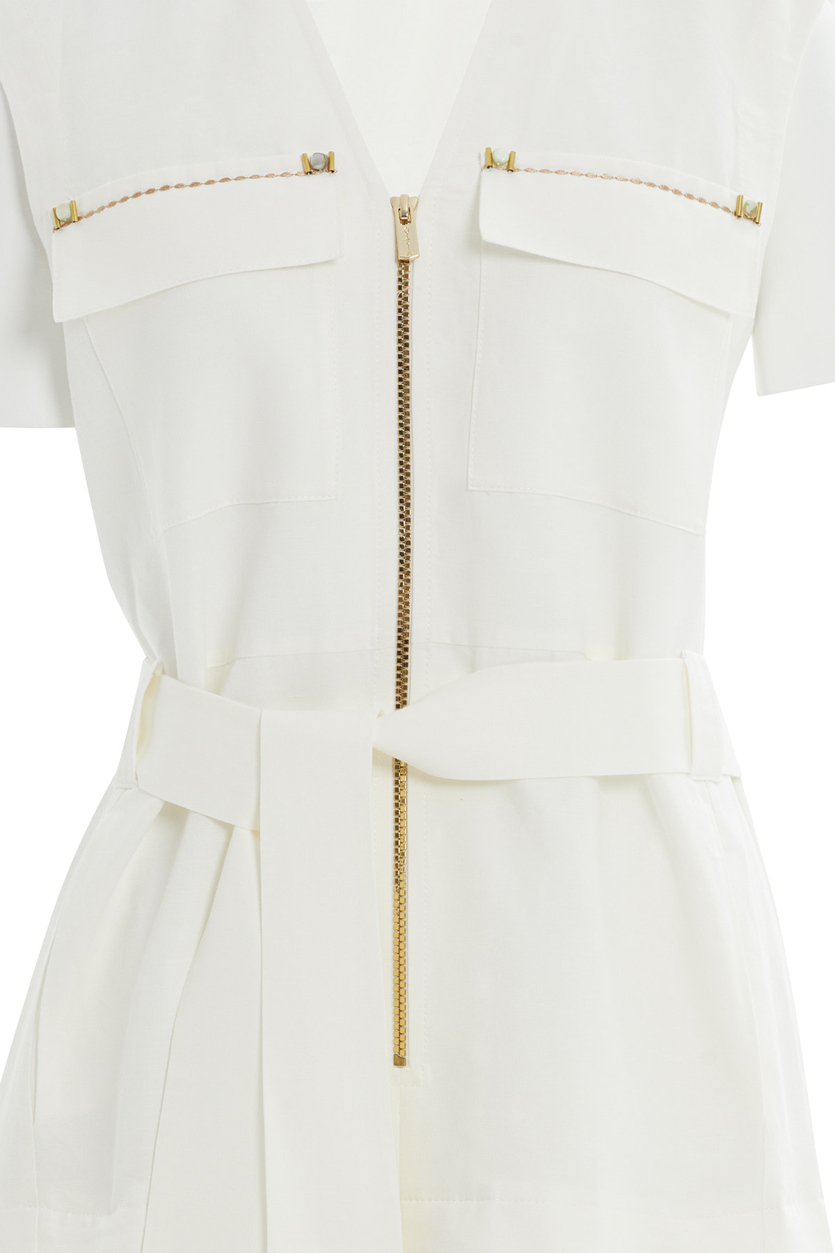 Dikiş Detaylı Cep Kenarı İşlemeli Midi Elbise