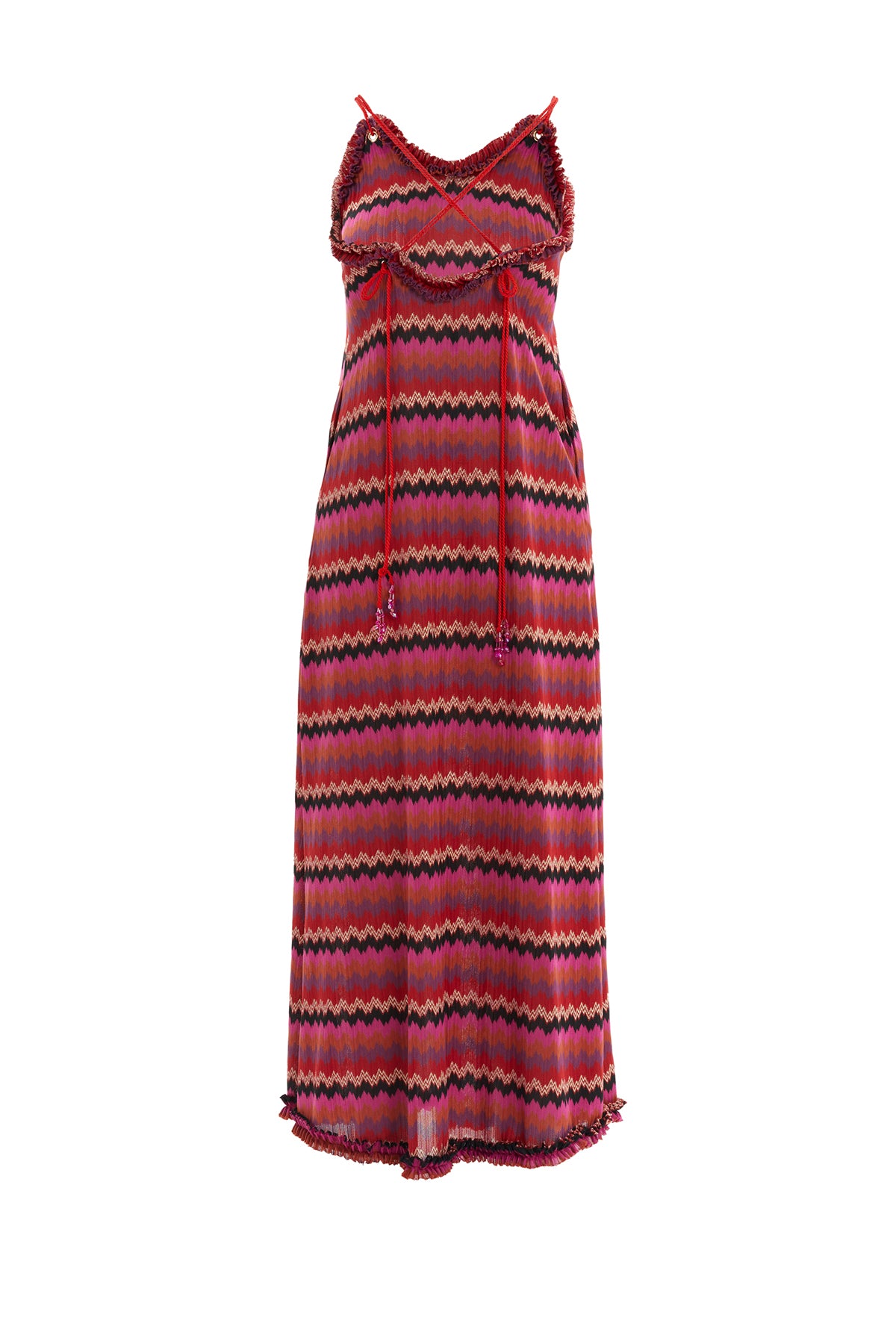 Yanlardan Yırtmaç Detaylı Askılı Uzun Elbise