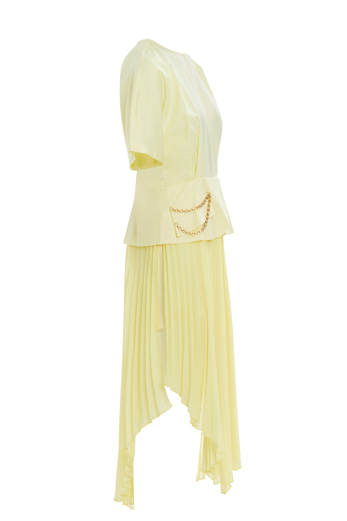 Zincir Detaylı Eteği Piliseli Midi Elbise