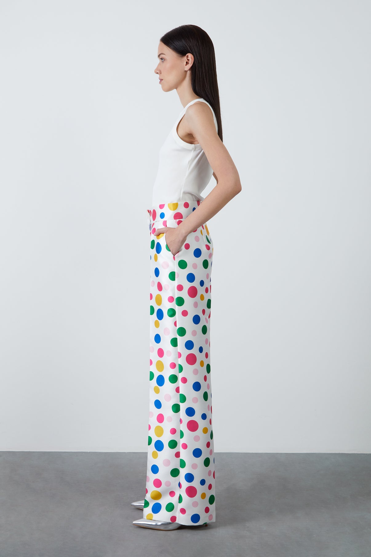 Renkli Puantiye Desenli Bol Paça Pantolon