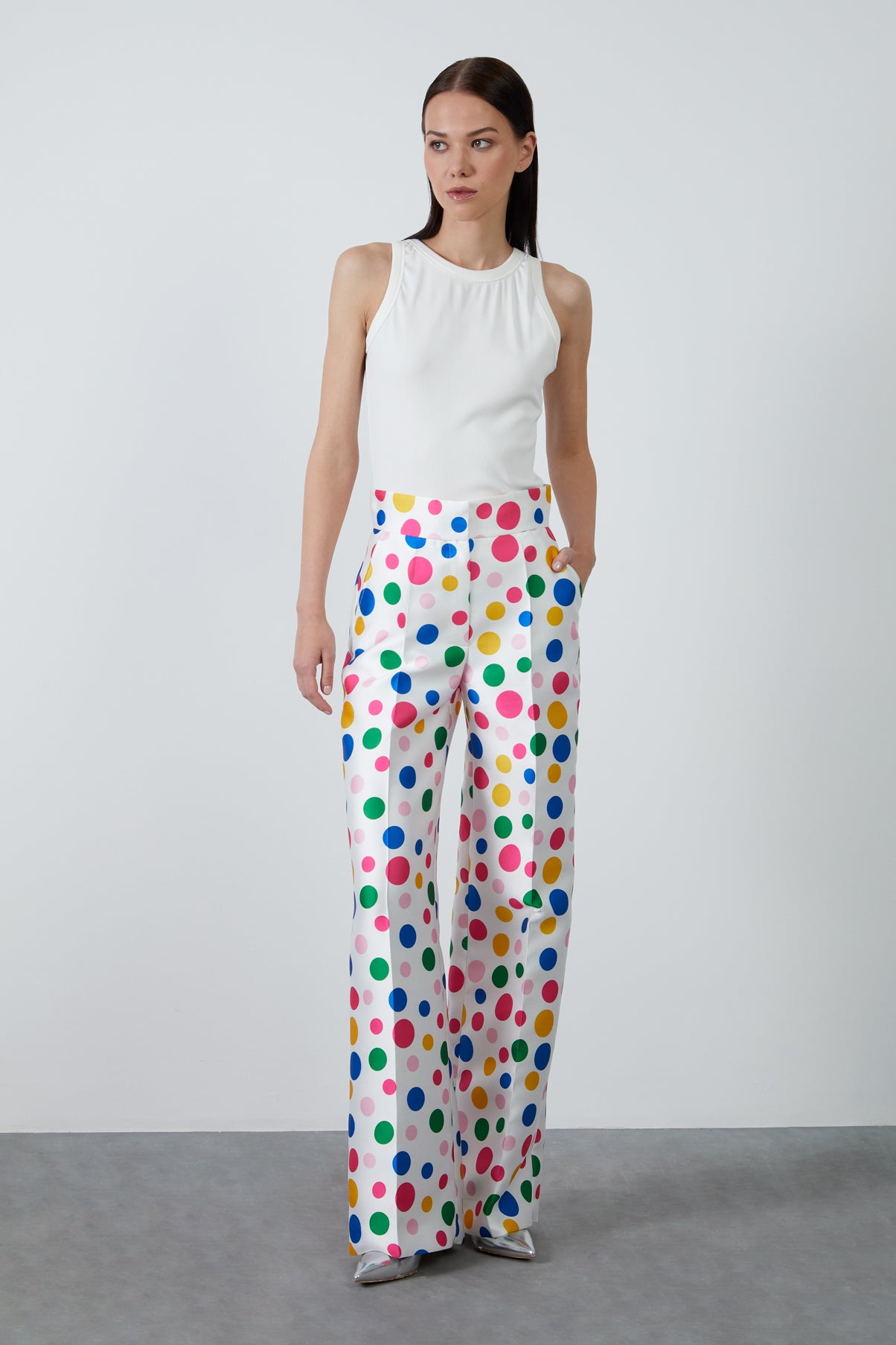 Renkli Puantiye Desenli Bol Paça Pantolon