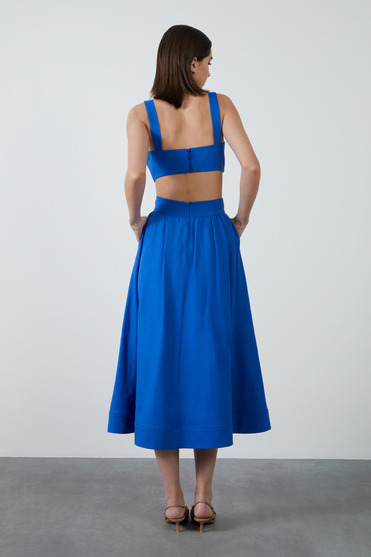 Düğmeli Keten Etek