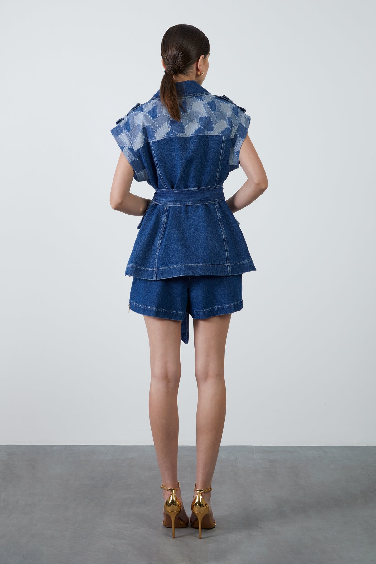 Çıkarılabilir Kuşak Detaylı Düğmeli Patchwork Ceket