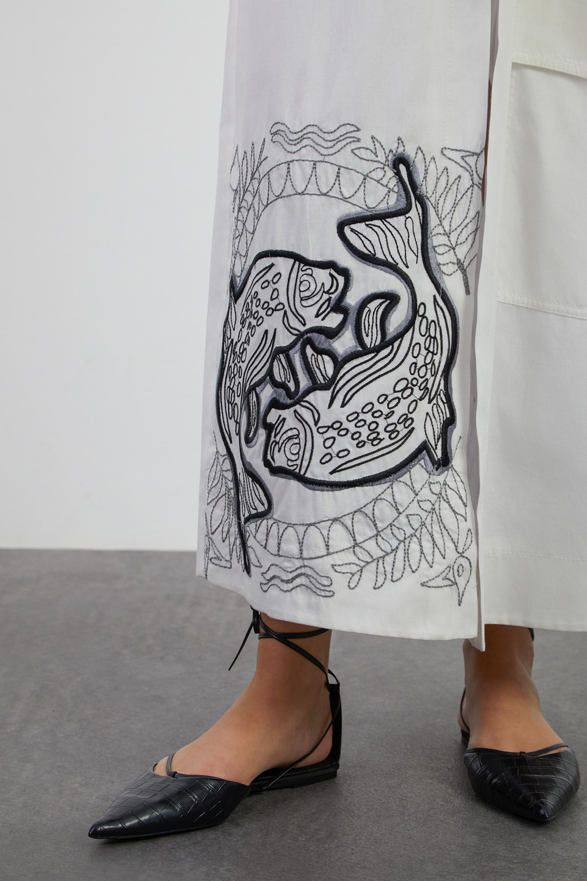 Nakış Ve Cep Detalı Gömlek Uzun Elbise