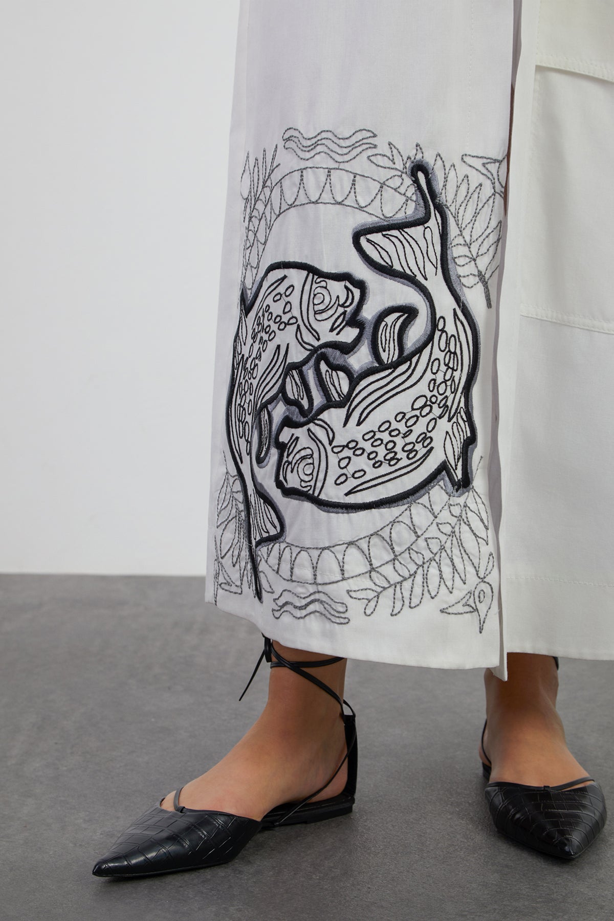 Nakış Ve Cep Detalı Gömlek Uzun Elbise