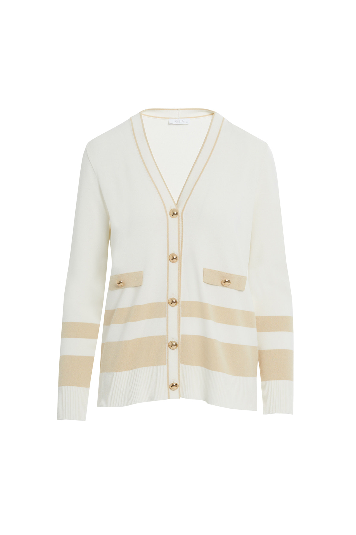 Düğme Detaylı Çizgili Triko Hırka