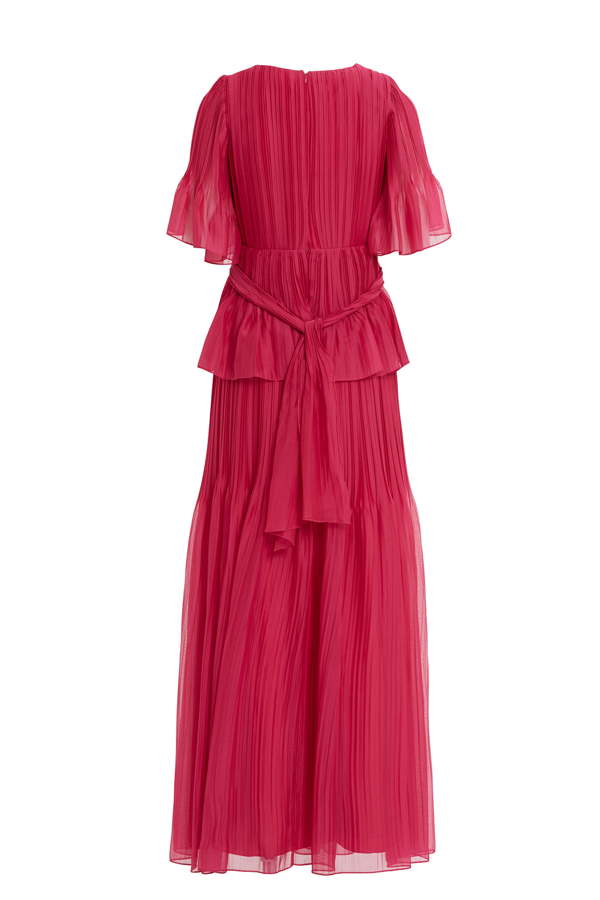 Çiçek Detaylı Piliseli Şifon Uzun Elbise