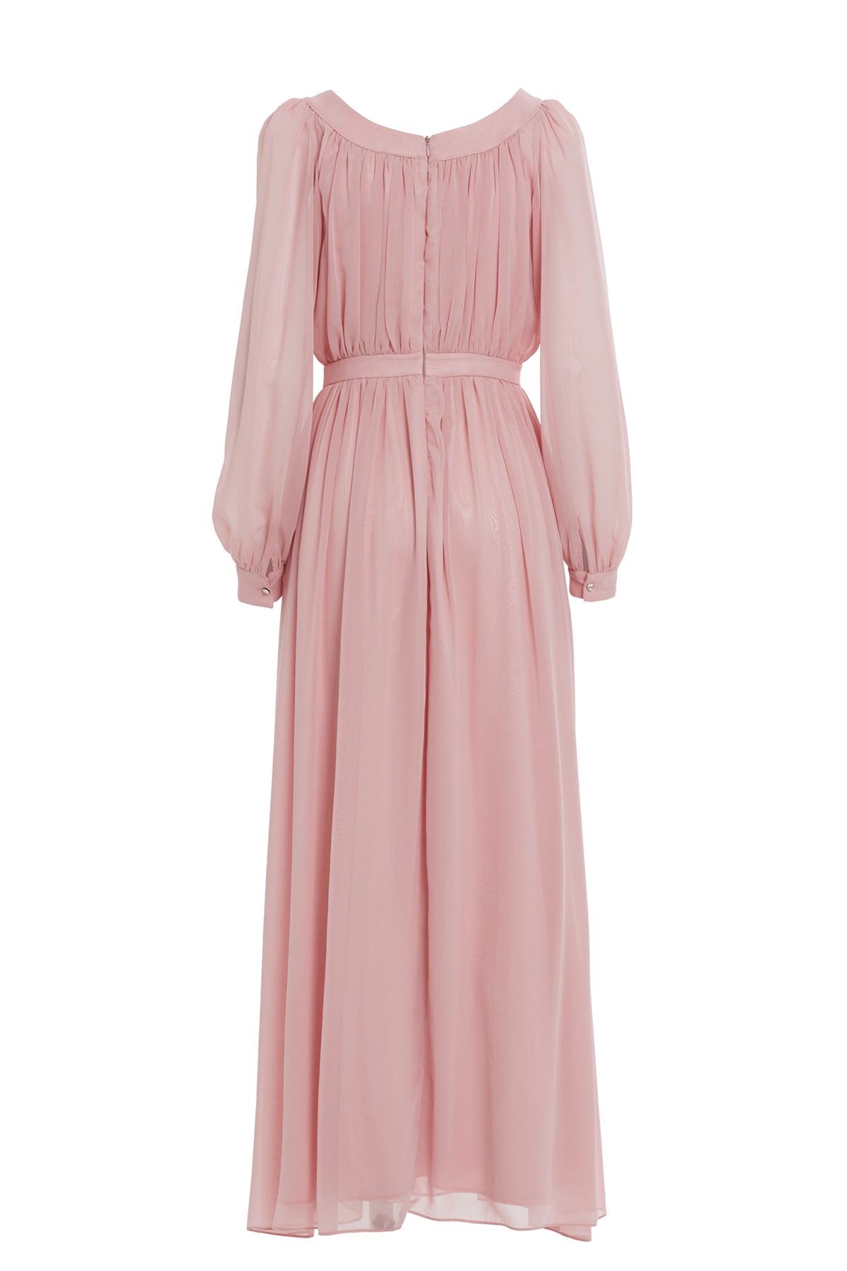 Büzgülü Yakası İşleme Detaylı Eteği Kloş Abiye Uzun Elbise