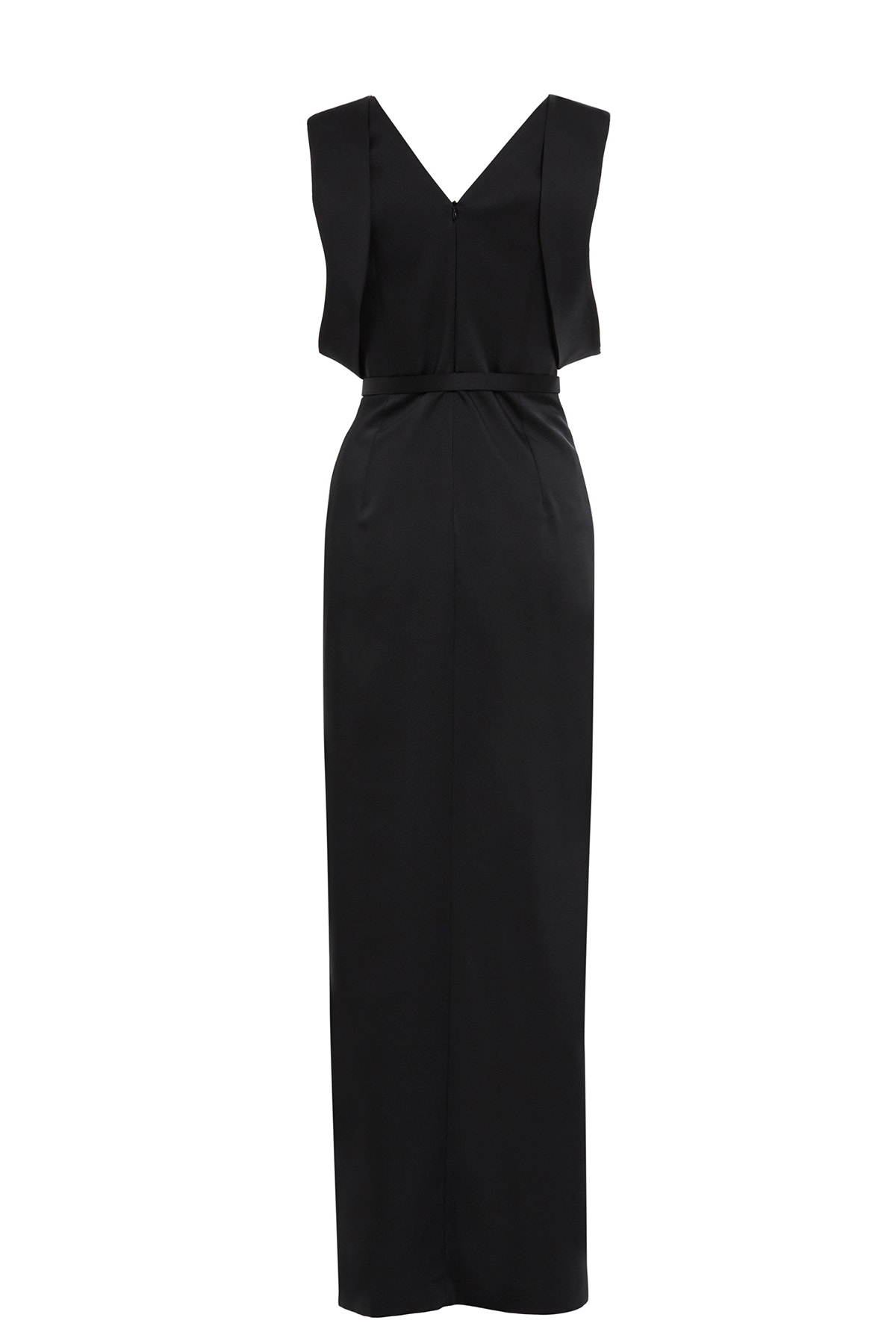 V Yaka Taş İşleme Detaylı Yırtmaçlı Uzun Siyah Abiye Elbise