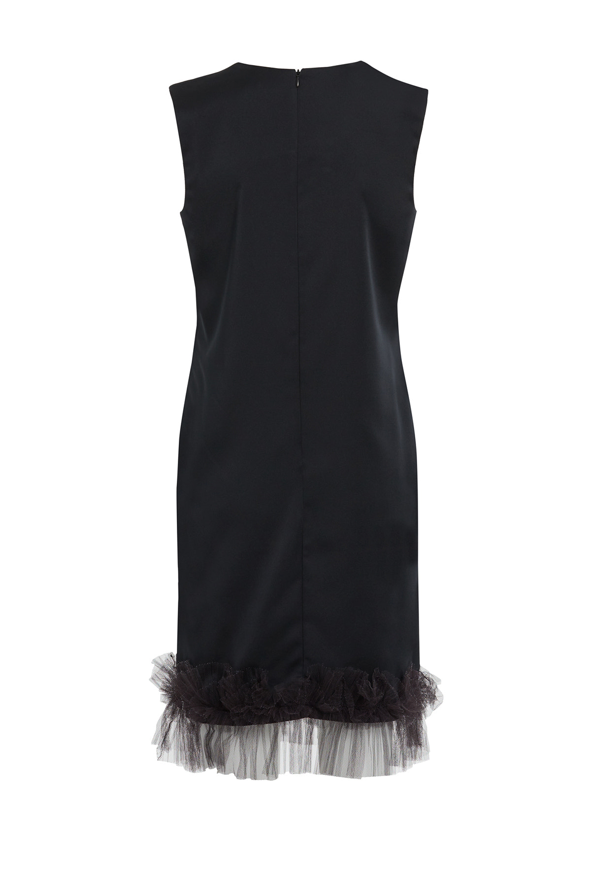 Asimetrik Yaka İşlemeli Tül Detaylı Kısa Elbise