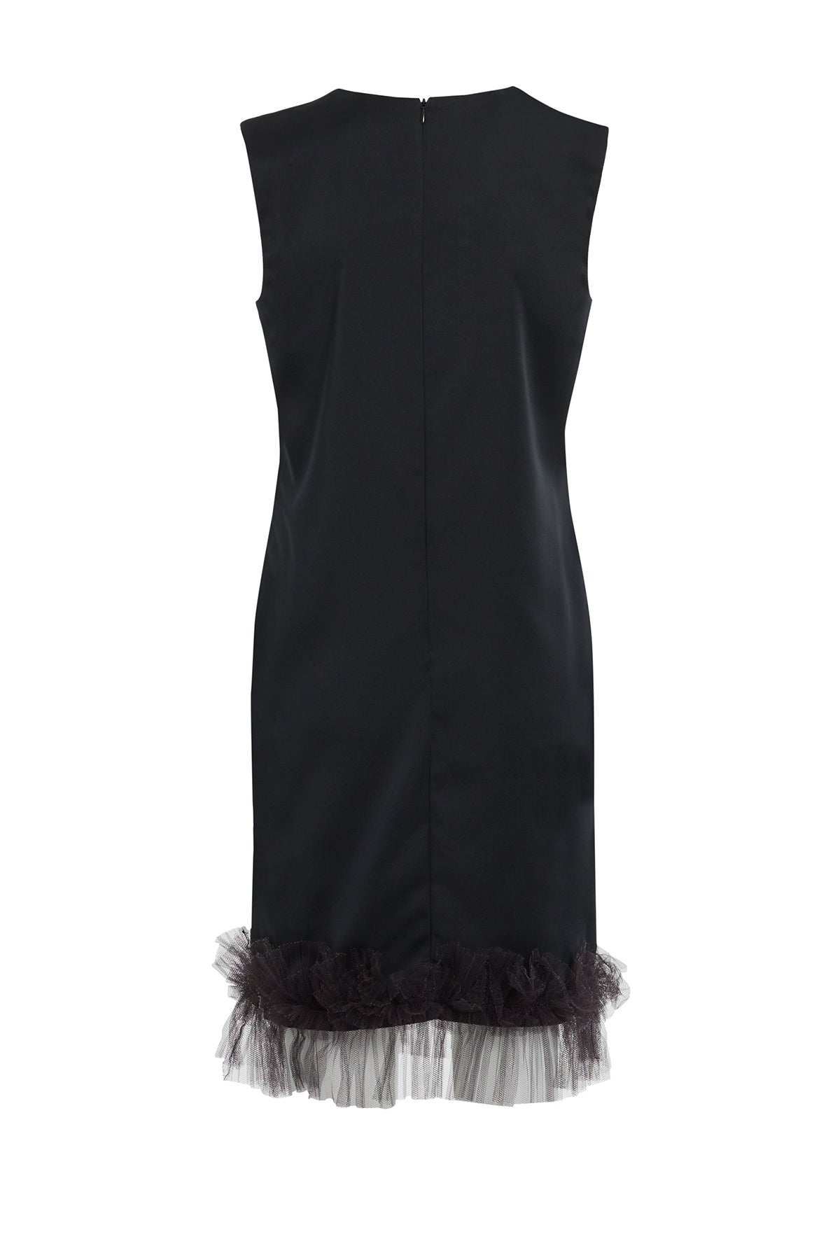 Asimetrik Yaka İşlemeli Tül Detaylı Kısa Elbise