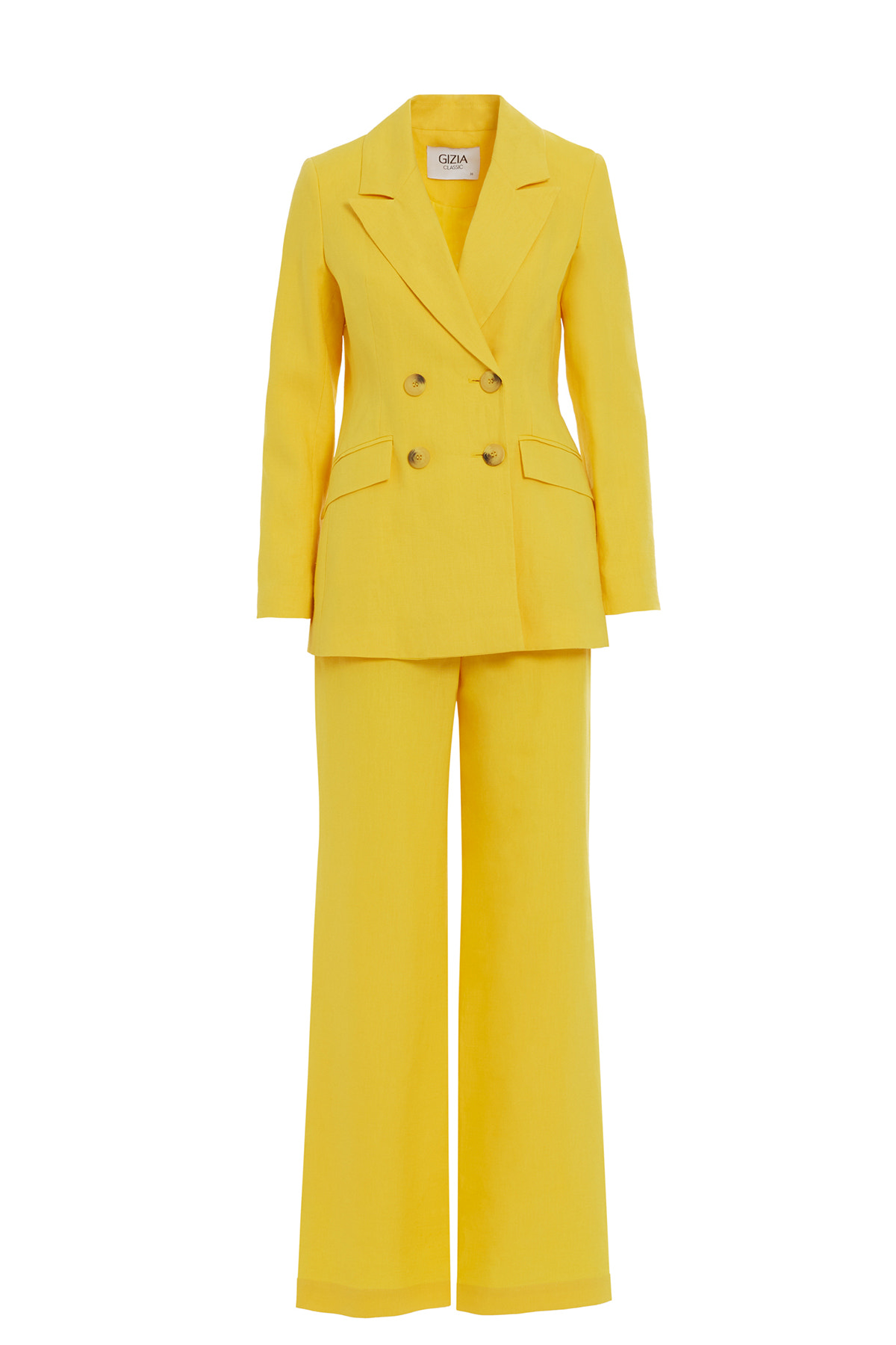 Düğme Detaylı Ceketli Ve Palazzo Pantolonlu Sarı Takım