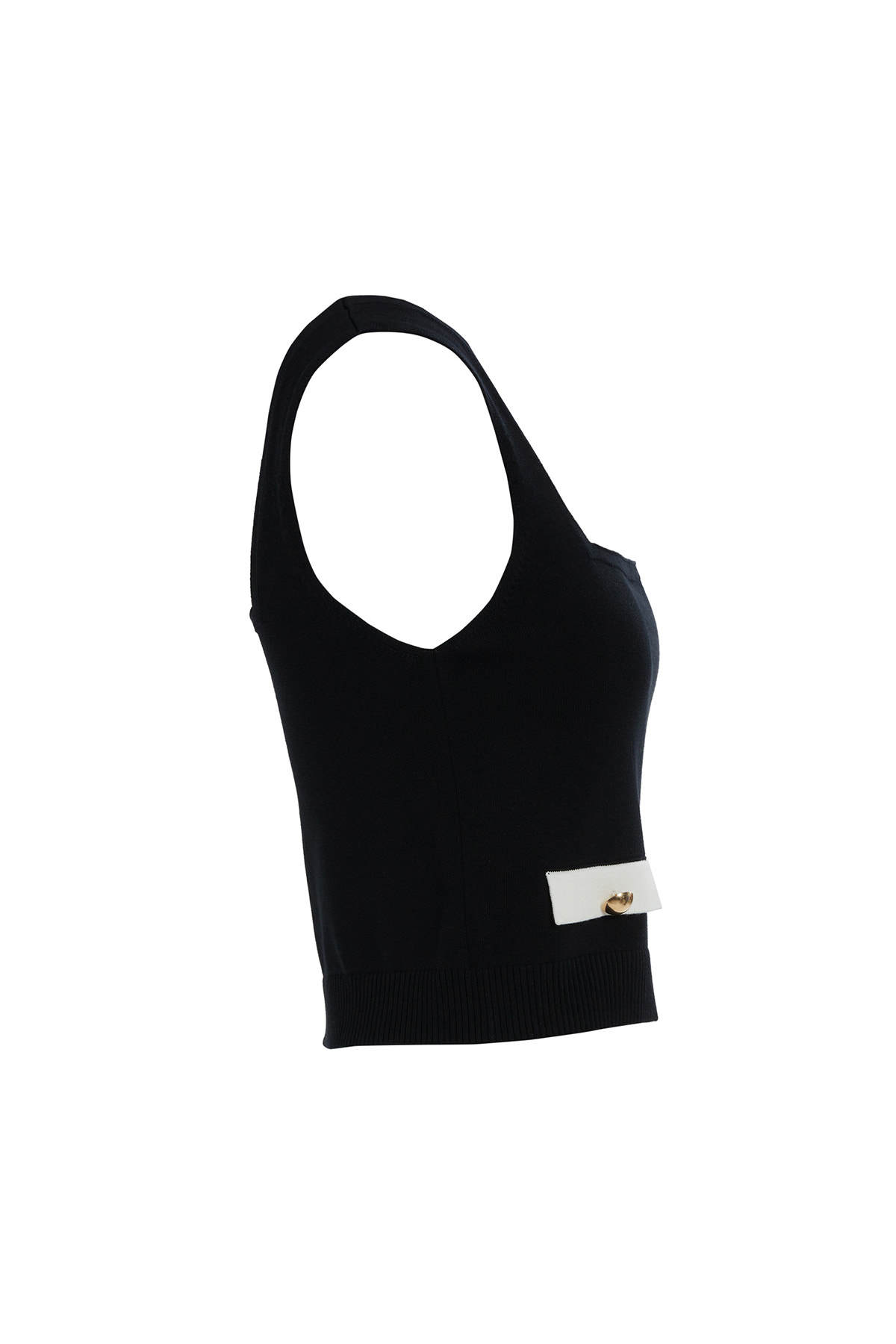 Düğme Detaylı Kare Yaka Kısa Crop