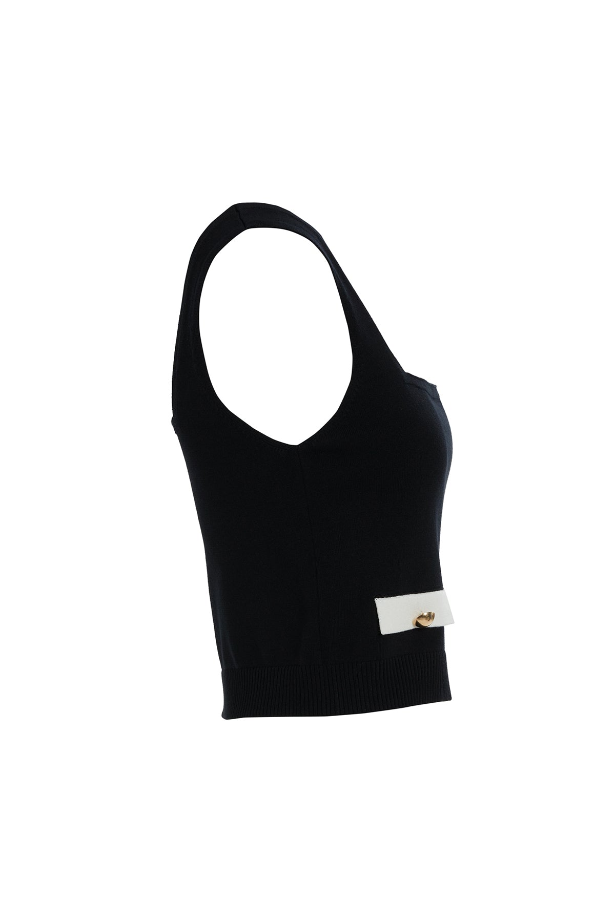 Düğme Detaylı Kare Yaka Kısa Crop