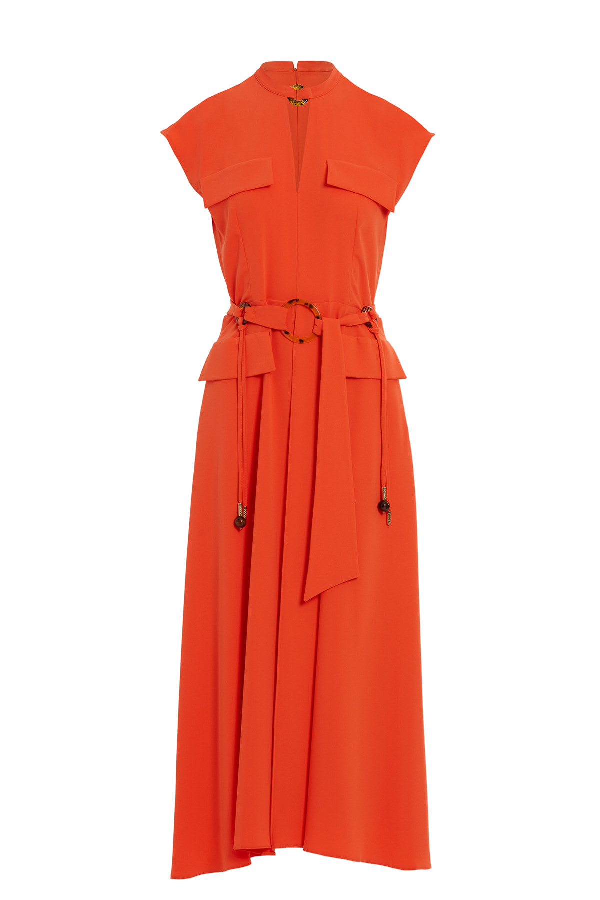 Aksesuar Detaylı İnce Krep Kumaştan Astarlı Midi Elbise